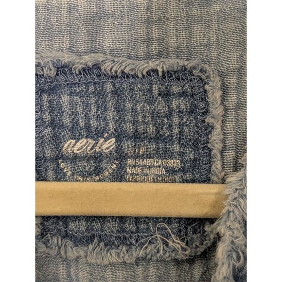 AERIE Gauzy Cover Up Shirt Pool to Party Oversize Button Up Blu Women Size Small - Picture 3 of 5
